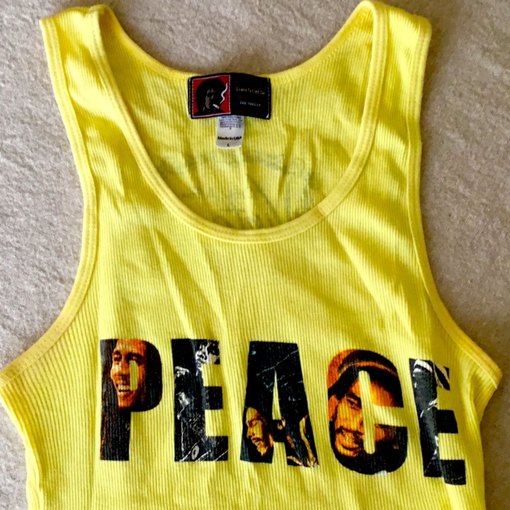 Yellow Peace Bob Marley Graphic Tank Top
